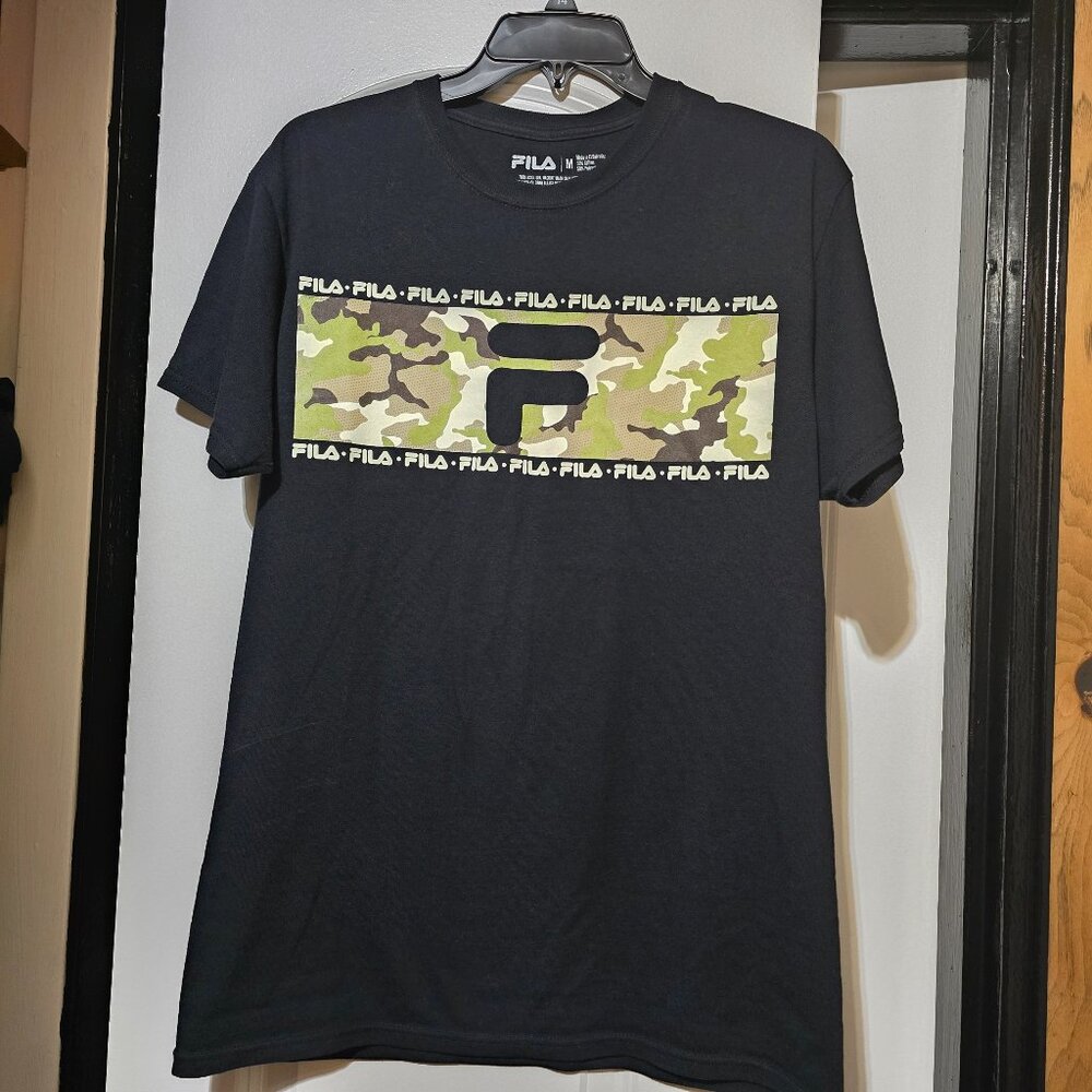 Fila Men's Black Tee W Camo Logo Across The Chest Size Medium